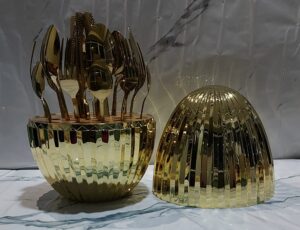 stripped gold Mood Egg cutlery set