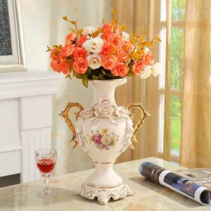 European Gold Plated Ivory Porcelain Vase Vintage