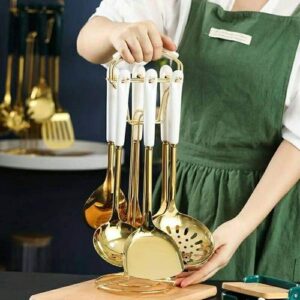 1 (20) High Quality 6pcs Golden Serving Spoons