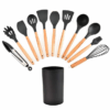 1723534912745 12pc Silicone Kitchen Utensils Set With Wooden Handles