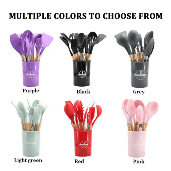 1723534979967 12pc Silicone Kitchen Utensils Set With Wooden Handles