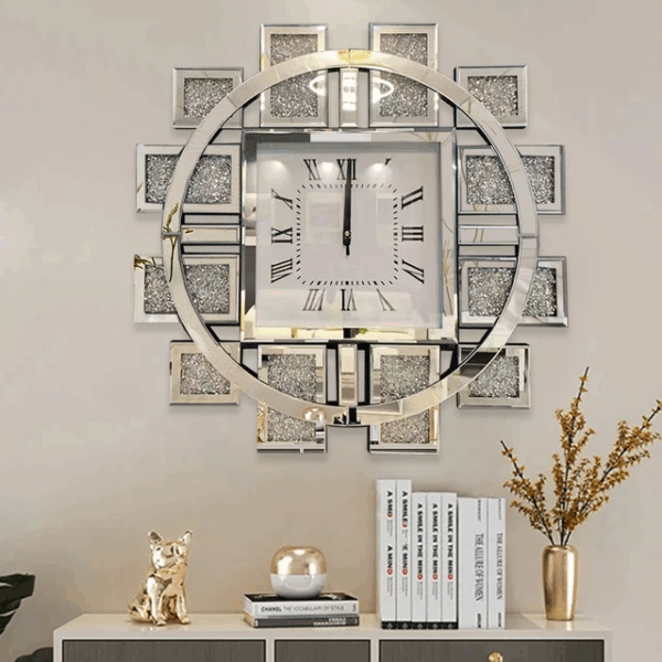1723916330188 classy crystal decorative mirrored Wall clock